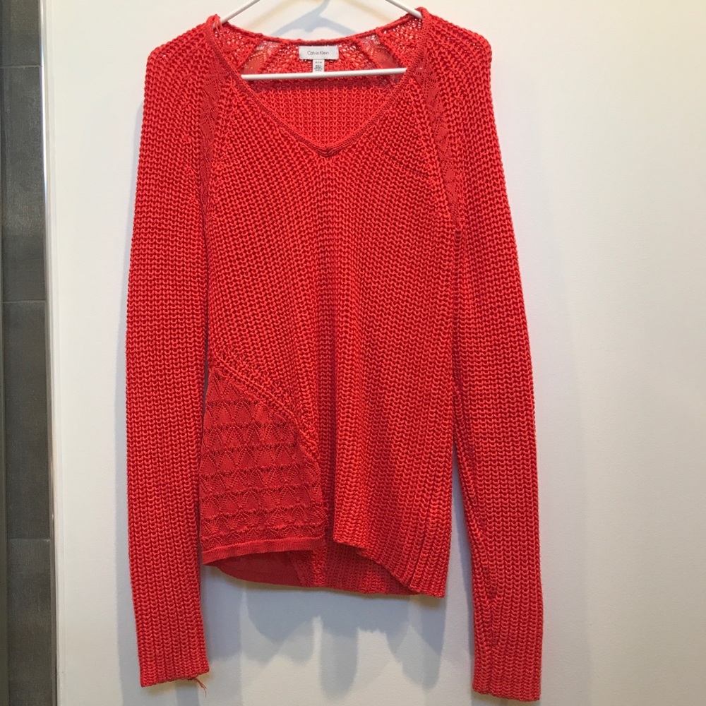 Calvin Klein Orange Red Lace Knit Sweater
